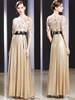 Robes de soirée paillettes champagne ceinture manches courtes étage longueur robes de soirée