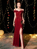 Robes de soirée paillettes sexy de lépaule maxi robe fendue au sol