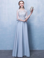 Robes de soirée Robe de bal à manches mi-longues gris clair Robe de soirée au sol