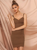 Robes de soirée Robe mi-longue semi-formelle mi-longue plissée sans manches irrégulière abricot profond