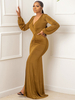 Robes de soirée Robe semi-formelle à manches longues plissée à col en V