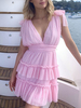 Robes de soirée Robe semi-formelle asymétrique à col en V rose sans manches