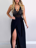Robes de soirée Robe semi-formelle asymétrique noire à col en V et plissée sans manches