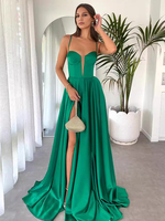 Robes de soirée Robe semi-formelle asymétrique sans manches à col en V et fente sur le devant