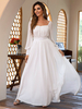Robes de soirée Robe semi-formelle blanche à col carré et manches longues plissées