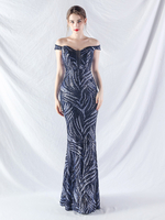 Robes de soirée Robe semi-formelle bleu marine foncé col bateau sans manches épaule ouverte