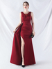 Robes de soirée Robe semi-formelle bordeaux sans manches à col en V et fente haute