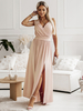 Robes De Soirée Robe Semi-formelle Fendue Sans Manches À Col En Cœur Abricot