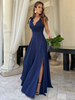 Robes de soirée Robe semi-formelle noire à col en V et à lacets sans manches à fente haute
