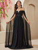 Robes De Soirée Robe Semi-Formelle Noire À Manches Longues Col Bateau Traîne