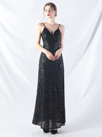 Robes de soirée Robe semi-formelle noire sans manches à col en V