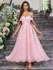 Robes de soirée Robe semi-formelle rose à col bateau sans manches et épaules ouvertes