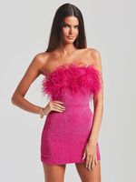 Robes De Soirée Robe Semi-formelle Rose Sans Bretelles Plumes
