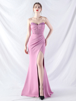 Robes de soirée Robe semi-formelle sans bretelles à paillettes sans manches à fente haute