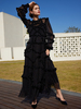 Robes De Soirée Robe Semi-Formelle Transparente À Manches Longues Noir