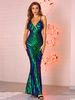 Robes De Soirée Robe Semi-formelle Verte À Bretelles À Manches Longues