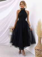 Robes De Soirée Robe Semi-formelle Violette Plissée À Col Haut Sans Manches