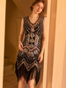 Robes De Soirée Robe Vintage 1920s Semi-formelle Géométrique Sans Manches À Col En V Et Or Noir