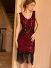 Robes De Soirée Robe Vintage 1920s Semi-formelle Géométrique Sans Manches À Col En V Noir Rouge