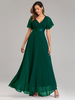 Robes De Soirée Robes De Bal En Mousseline De Soie Col En V Manches Courtes Robe Maxi Semi-formelle Robe Vert Sauge