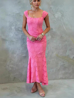 Robes de soirée rose à col bateau sans manches robe semi-formelle à épaules ouvertes 2025