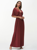 Robes de soirée rouge col en V demi-manches en polyester longueur de plancher robe semi-formelle