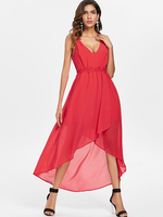 Robes de soirée rouge col en V sans manches irrégulière en mousseline de soie robe semi-formelle dété