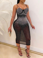 Robes de soirée sexy sans manches à bretelles et strass de grande taille