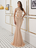 Robes de soirée sirène luxe lourd perles illusion robe formelle de découpe
