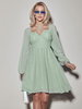 Robes De Soirée Vert Décolleté À Lacets Manches Longues À Pois Robe Semi-Formelle