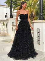Robes de Soirées Longues en Paillettes en Mousselines avec Epaulés Dénudées sans Manches Coupe Cintrée Bas Evasée Unicolore Robes Sexy