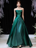 Robes de Soirées Longues en Satin Femmes Epaules Dénudées sans Manches Coupe Cintrée Bas Evasée avec Dos Nu Unicolore Robes de Princesse Verte