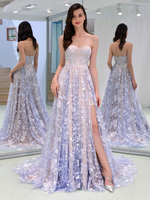 Robes de Soirées Longues Femmes Broderies robe fleurie sans Bretelles avec Epaules Dénudées Coupe Cintrée avec Dos Nu Fente Latérale Bas Evasée Bicolores Robes Sexy