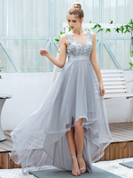 Robes de Soirées Longues Femmes en Mousselines Cousu en Dentelles Florals à Col Décolleté en V sans Manches Coupe Cintrée Bas Evasée à Traîne Unicolore Robe de Soirée Princesse