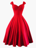 Robes de Vintages 1950s Femmes Courtes à Col Coeur avec Bretelles Coupe Cintrée Bas Evasée Unicolore Robes de Rétros