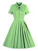 Robes de Vintages 1950s Femmes Courtes à Col Montant avec Manches Courtes à Lacets Coupe Cintrée avec Ceinture Bas Evasée Unicolore Robes de Rétros
