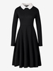 Robes de Vintages 1950s Femmes Courtes à Col Revers avec Manches Longues Coupe Cintrée Bas Evasée Unicolore