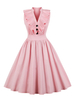 Robes de Vintages 1950s Femmes Courtes à Col V avec Volants Décors avec Boutons Coupe Cintrée Bas Evasée Unicolore Robes de Rétros