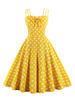 Robes de Vintages 1950s Femmes Courtes Imprimés avec Bretelles à Col V à Lacets Coupe Cintrée Bas Evasée Bicolores Robes Rétros