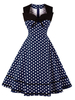 Robes de Vintages 1950s Femmes Courtes Imprimés Pois à Col Coeur avec Noeud avec Bretelles Coupe Cintrée Bas Evasée Bicolores Robes de Rétros