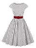 Robes de Vintages 1950s Femmes Courtes Imprimés Pois à Col Rond avec Manches Courtes Coupe Cintrée avec Ceinture Bas Evasée Bicolores Robes Rétros de Patineuses