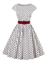 Robes de Vintages 1950s Femmes Courtes Imprimés Pois à Col Rond avec Manches Courtes Coupe Cintrée avec Ceinture Bas Evasée Bicolores Robes Rétros de Patineuses