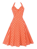 Robes de Vintages 1950s Femmes Courtes Imprimés Pois avec Bretelles à Col V Coupe Cintrée avec Dos Nu à Lacets Croisé Bas Evasée Cousu Bicolores Robes de Rétro