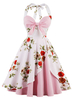 Robes de Vintages 1950s Femmes Courtes Imprimés robe fleurie à Col Coeur à Lacets Coupe Cintrée Décors avec Noeud Bas Evasée Cousu Multicolores Robes Rétros