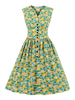 Robes de Vintages 1950s Femmes Courtes Imprimés robe fleurie à Col V Sans Manches Coupe Cintrée Bas Evasée Multicolores Robes de Rétros