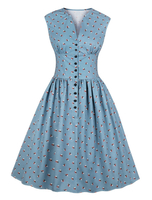 Robes de Vintages 1950s Femmes Courtes Imprimés sans Manches Coupe Cintrée avec Boutons Bas Evasée Bicolores Robes de Rétros