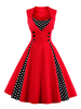 Robes de Vintages Courtes Femmes 1950s Imprimés Pois à Col Rond avec Bretelles Coupe Cintrée avec Boutons Bas Evasée Bicolores Robes Etés Sexy