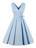 Robes de Vintages Femmes 1950s Courtes avec Bretelles à Col V Coupe Cintrée à Lacets avec Noeud Bas Evasée Uncolore Robes de Vintages