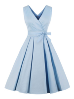 Robes de Vintages Femmes 1950s Courtes avec Bretelles à Col V Coupe Cintrée à Lacets avec Noeud Bas Evasée Uncolore Robes de Vintages
