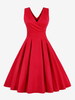Robes de Vintages Femmes 1950s Courtes avec Bretelles à Col V Coupe Cintrée Bas Evasée Unicolore Robes de Rétros Etés